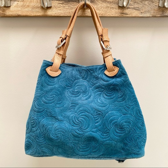 Borse in Pelle | Bags | Borse In Pelle Blue Embossed Suede Satchel Bag |  Poshmark